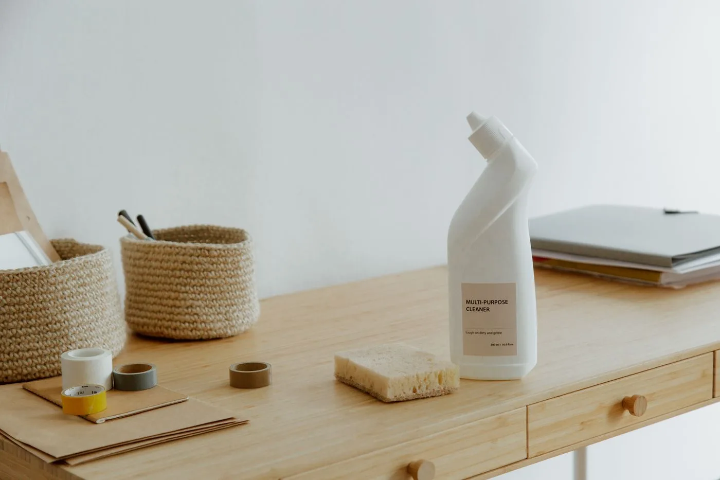 Cleaning Products on Desk 