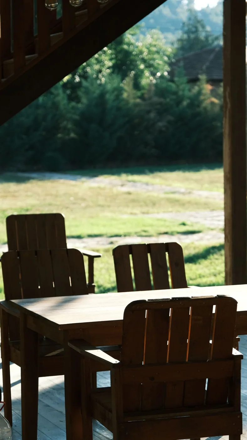 Rustic Outdoor Patio with Wooden Furniture