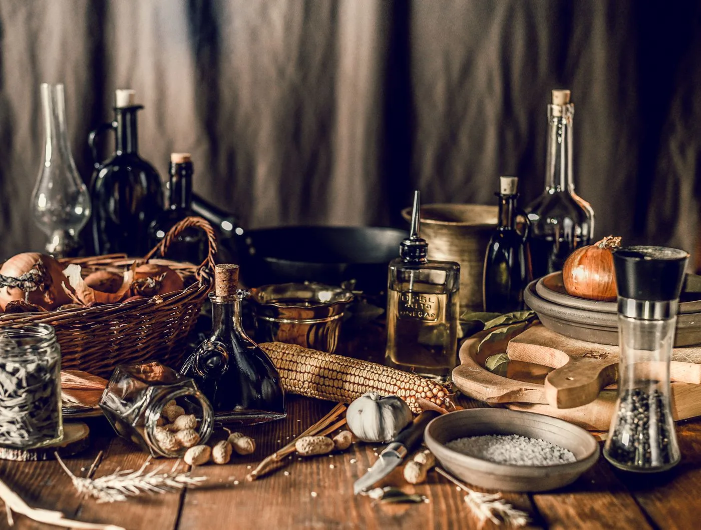 Groceries and kitchen utensils on table