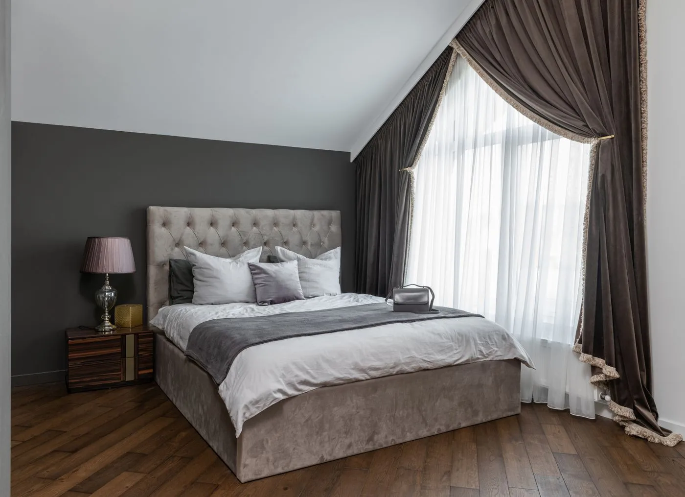 Bedroom interior with pillows on bed
